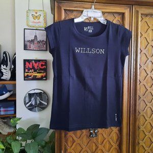 3/$10 Wilson Logo Crew Neck Stretch Cotton Tee - Black, Size S